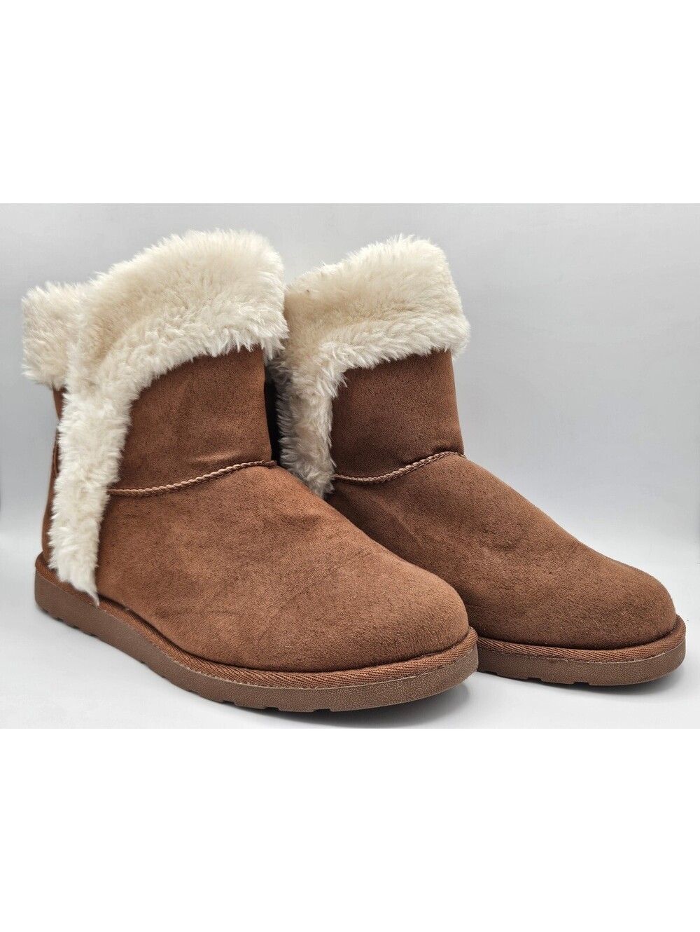 SO Tan Faux Suede Faux Fur Trim Winter Boots Sz 8 Medium